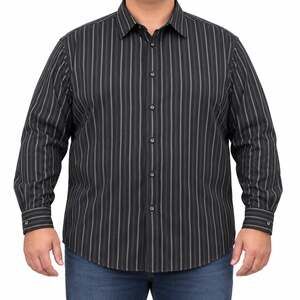 Material London Shirt Mens 2XL Black White Striped 100% Silk Button Up
